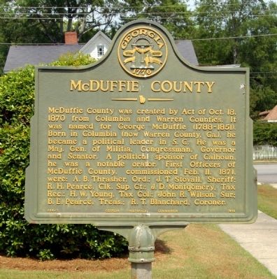 McDuffie County Marker. Click for full size. McDuffie County Marker image. Click for full size.