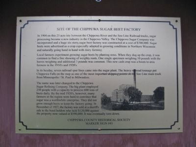 Site of the Chippewa Sugar Beet Factory Marker. Click for full size. Site of the Chippewa Sugar Beet Factory Marker image. Click for full size.