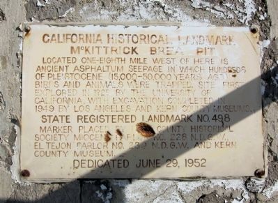 McKittrick Brea Pit Temporary Marker. Click for full size. McKittrick Brea Pit Temporary Marker image. Click for full size.