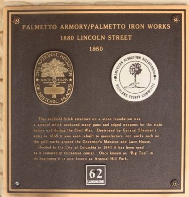 Palmetto Arsenal / Iron Works Marker image. Click for full size.