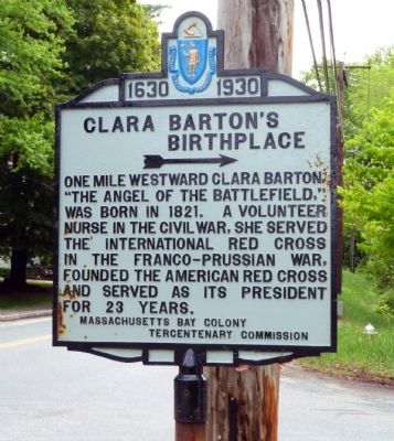 Clara Barton”s Birthplace Marker image. Click for full size.