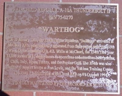 Fairchild Republic A-10A Thunderbolt II Marker. Click for full size. Fairchild Republic A-10A Thunderbolt II Marker image. Click for full size.