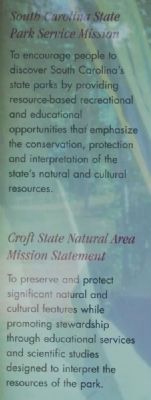 Welcome to Croft State Natural Area Marker -<br>Mission Statements. Click for full size. Welcome to Croft State Natural Area Marker -<br>Mission Statements image. Click for full size.