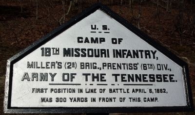 Camp of 18th Missouri Infantry Marker. Click for full size. Camp of 18th Missouri Infantry Marker image. Click for full size.