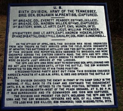 Sixth Division, Army of the Tennessee Marker image. Click for full size.