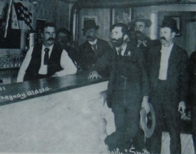 “Soapy” Smith and several of his gang inside of his parlor, 1898. image. Click for full size.