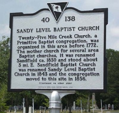Sandy Level Baptist Church Marker image. Click for full size.