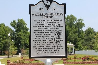 McCollum-Murray House Marker (front) image. Click for full size.