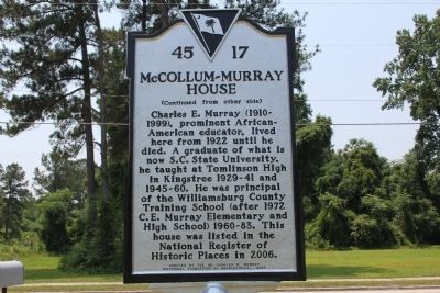 McCollum-Murray House Marker (reverse) image. Click for full size.
