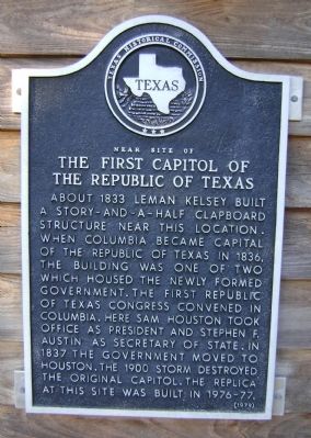 Near Site of The First Capitol of the Republic of Texas Marker image. Click for full size.