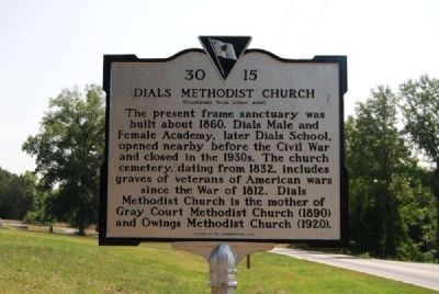 Dials Methodist Church Marker -<br>Reverse image. Click for full size.