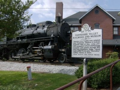 Tennessee Valley Railroad And Museum Marker and Train passing image. Click for full size.