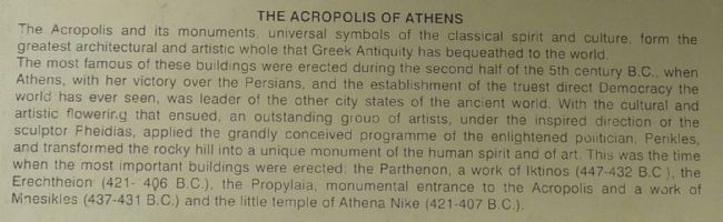 The Acropolis of Athens Marker: close-up of English text. image. Click for full size.