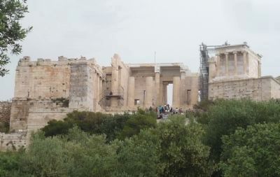 The Acropolis viewed from near marker - note extensive restoration work in progress. Click for full size. The Acropolis viewed from near marker - note extensive restoration work in progress image. Click for full size.