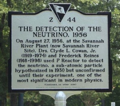 The Detection of the Neutrino, 1956 Marker image. Click for full size.