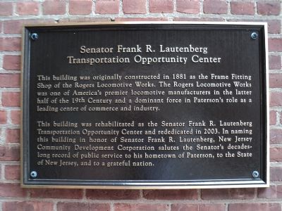 Sen. Frank R. Lautenberg Transportation Opportunity Center Marker image. Click for full size.