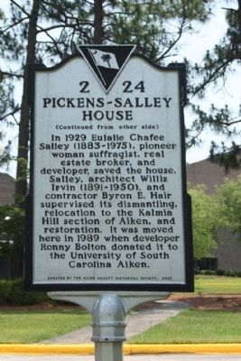 Pickens - Salley House Marker, reverse side image. Click for full size.