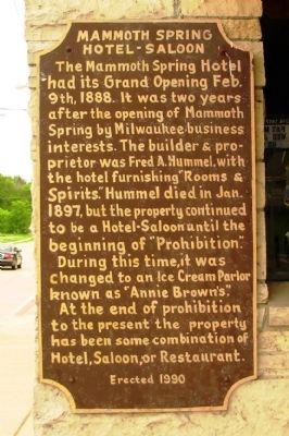 Mammoth Spring Hotel - Saloon Marker. Click for full size. Mammoth Spring Hotel - Saloon Marker image. Click for full size.