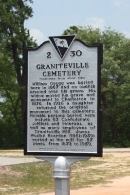 Graniteville Cemetery Marker, reverse side image. Click for full size.