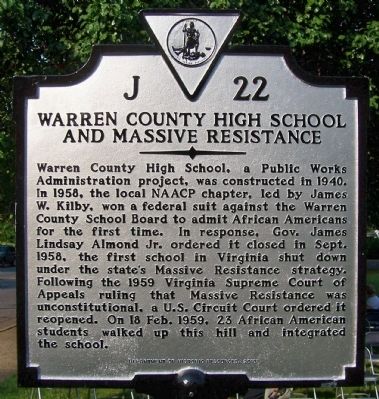Warren County High School and Massive Resistance Marker image. Click for full size.