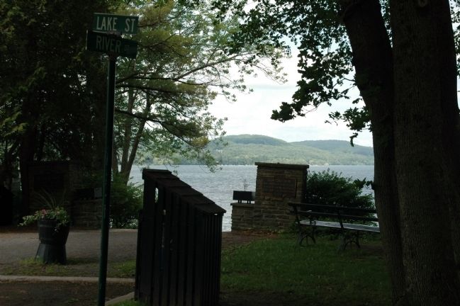 Clinton's Dam Marker - Otsego Lake Beyond image. Click for full size.