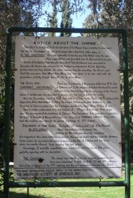Last Home of the Blessed Virgin, the Mother of Jesus Christ Marker image. Click for full size.