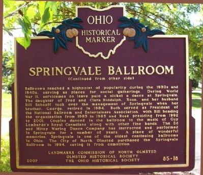 Springvale Ballroom Marker (Side B) image. Click for full size.