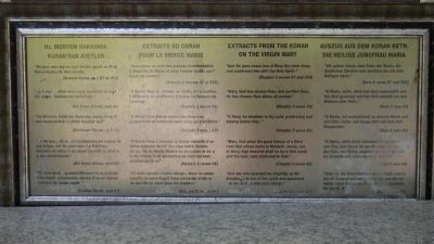 Adjacent panel with "Extracts from the Koran" in diverse languages acknowledging the Blessed Virgin image. Click for full size.