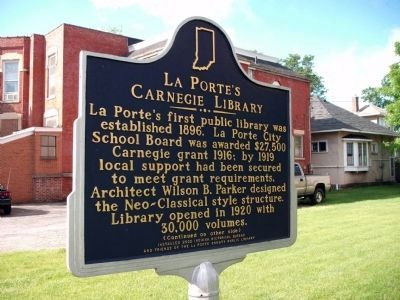 Side One - - LaPorte's Carnegie Library Marker image. Click for full size.