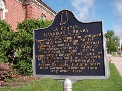 Side Two - - LaPorte's Carnegie Library Marker image. Click for full size.