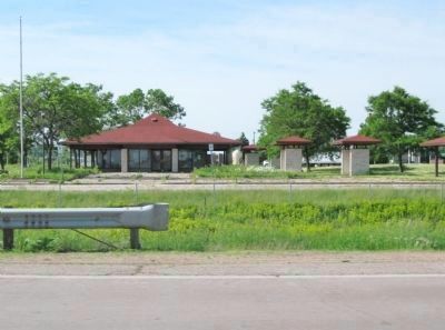 Former location of marker at now closed Travel Information Center. image. Click for full size.