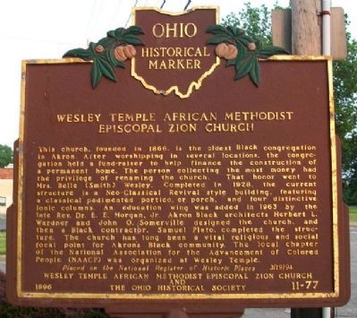 Wesley Temple AME Zion Church Marker image. Click for full size.