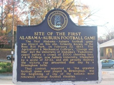 Site of the First Alabama - Auburn Football Game Marker image. Click for full size.