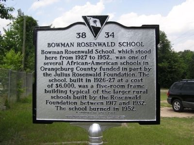Bowman Rosenwald School Marker image. Click for full size.