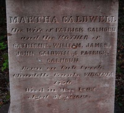 Patrick and Martha Calhoun Monument -<br>South Inscription image. Click for full size.