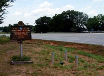 Blue Star Memorial Highway Marker -<br>Patrick Calhoun Burial Grounds Marker<br>In Far Right image. Click for full size.