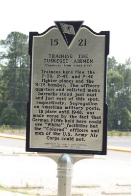 Training the Tuskegee Airmen Marker, reverse side. Click for full size. Training the Tuskegee Airmen Marker, reverse side image. Click for full size.