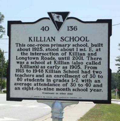 Killian School Marker. Click for full size. Killian School Marker image. Click for full size.