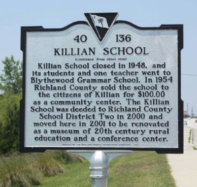 Killian School Marker, reverse side image. Click for full size.