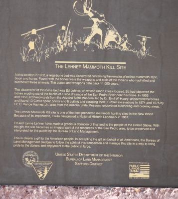 Lehner Mammoth Kill Site Marker - BLM marker image. Click for full size.