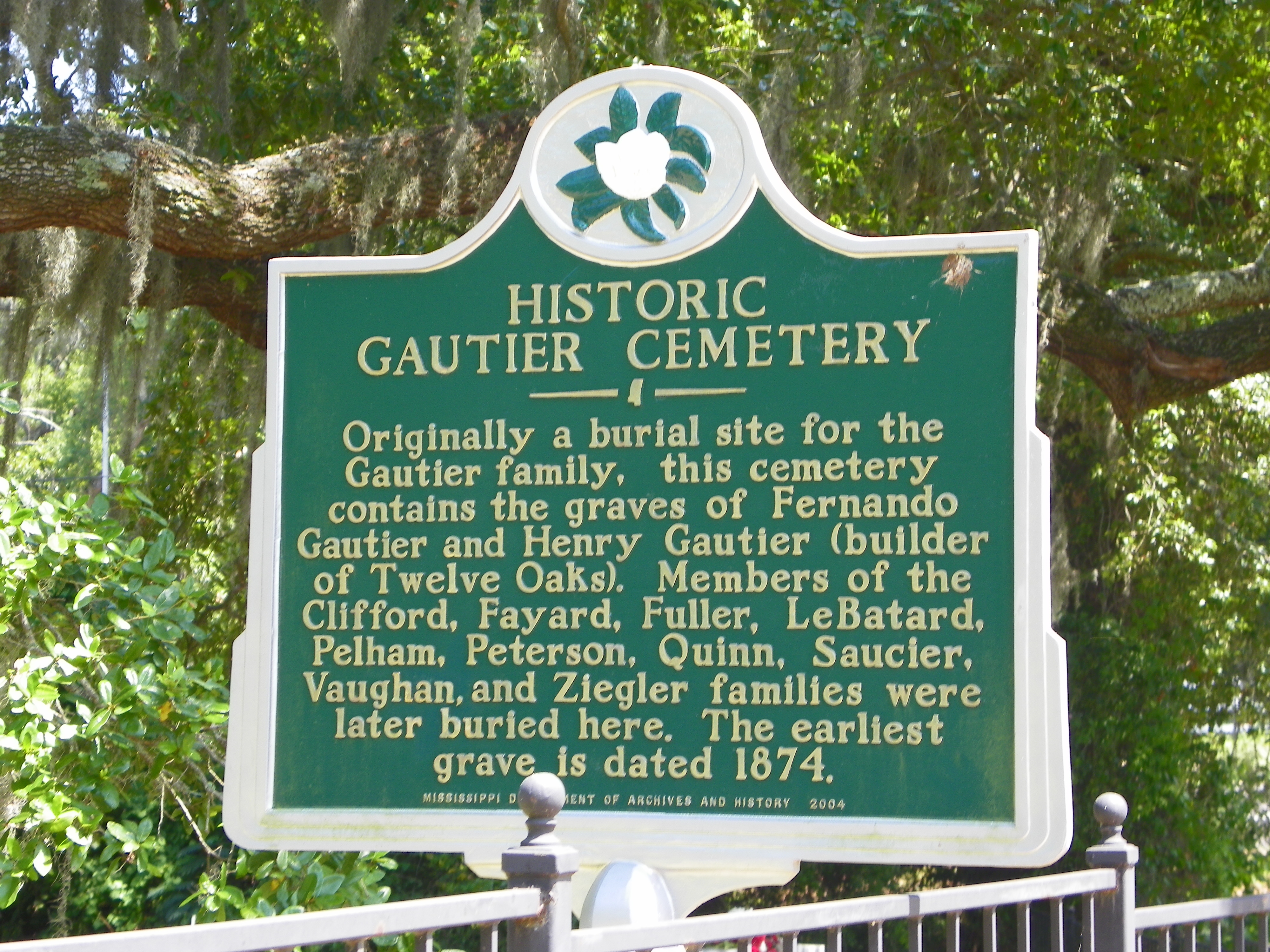 Historic Gautier Cemetery Marker