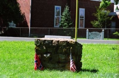 Cairn for marker with Presbyterian Church across the road image. Click for full size.