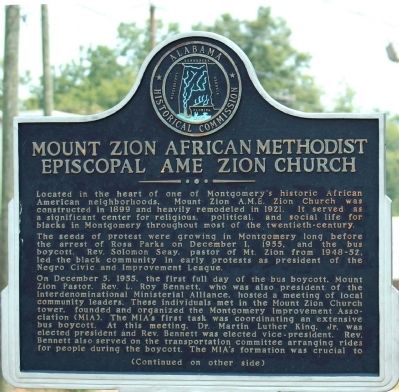 Mount Zion African Methodist Episcopal AME Zion Church Marker image. Click for full size.
