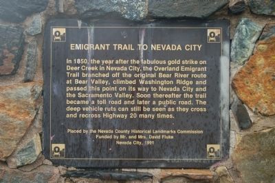 Emigrant Trail to Nevada City Marker image. Click for full size.