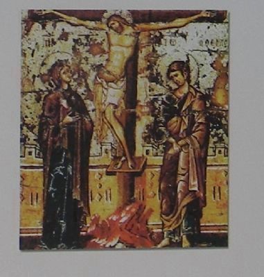 Rendering of John with Mary at the crucifiction of Jesus on "The Life of St. John" marker image. Click for full size.