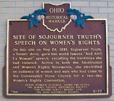 Site of Sojourner Truth's Speech on Women's Rights Marker image. Click for full size.