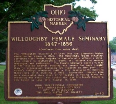 Willoughby Female Seminary 1847-1856 Marker (Side B) image. Click for full size.