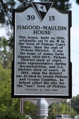 Hagood-Mauldin House Marker (front) image. Click for full size.