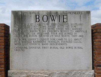 Bowie Marker<br>Front (East) Inscription. Click for full size. Bowie Marker<br>Front (East) Inscription image. Click for full size.