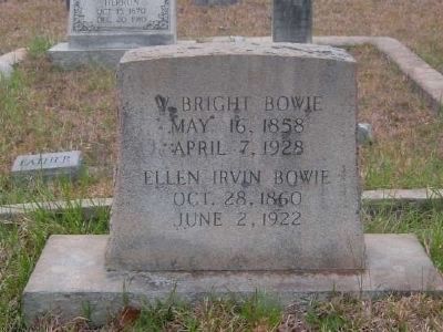 William B. & Ellen Irvin Bowie Tombstone<br>Gilgal Church Cemetery<br>Eli Bowie's Third Son. Click for full size. William B. & Ellen Irvin Bowie Tombstone<br>Gilgal Church Cemetery<br>Eli Bowie's Third Son image. Click for full size.